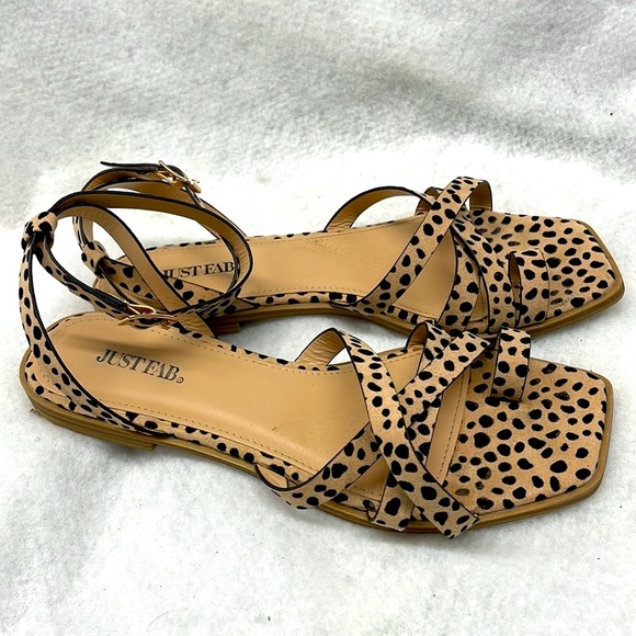 Justfab leopard strap around the ankle sandals ladies sz 7.5 - Picture 2 of 6